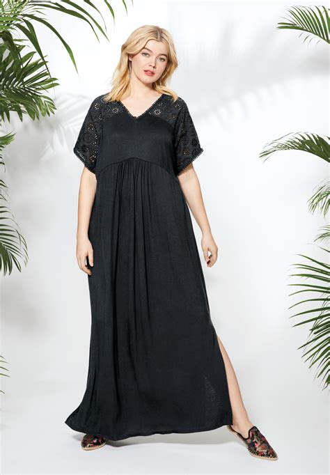 Eyelet Trim Knit Maxi Dress Jessica London