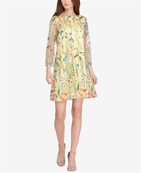 Tahari Asl Floral Embroidered Mesh Shift Dress Macys