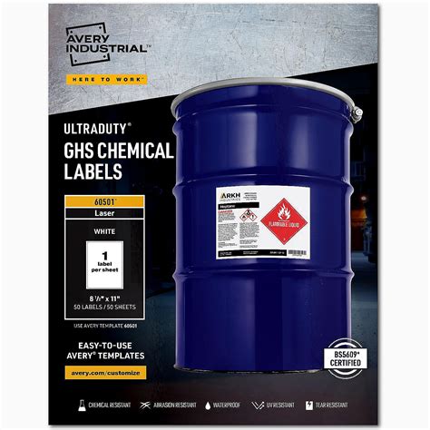 Avery Ultraduty Ghs Chemical Labels For Laser Printers Waterproof Uv