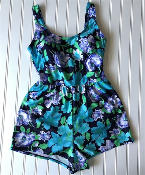 Blair Womens 10 Swimsuit One Piece Shorts Blue Floral Modest Ebay