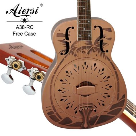 Aiersi O Style Vintage Red Rust Hawaii Tree Patern Brass Single Cone Resonator Guitar Dobro