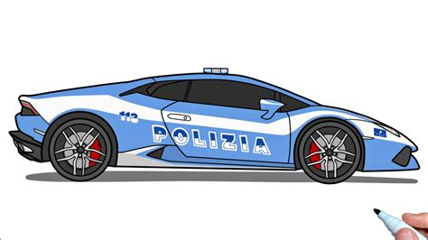 How To Draw A POLICE LAMBORGHINI HURACAN Car Easy Step By Step YouTube