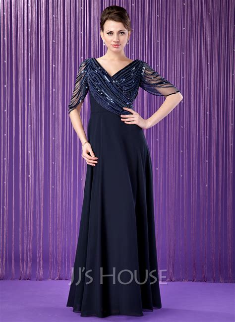 A Line Princess V Neck Floor Length Chiffon Mother Of The Bride Dress