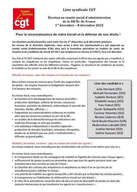 Syndicat Cgt De Linsee Genes Profession De Foi Cgt Du Csa Dile De