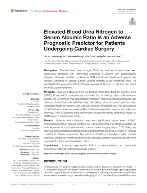 PDF Elevated Blood Urea Nitrogen To Serum Albumin Ratio Is An Adverse