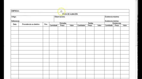 Ficha De Almacen Plantilla