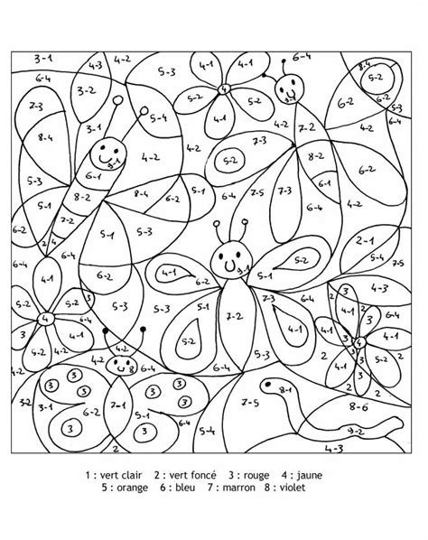 Coloriage Magique Soustraction Papillons Et Fleurs