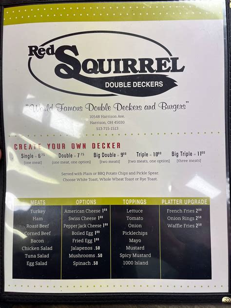 Menu at Red Squirrel Harrison restaurant, Harrison
