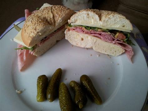 Sesame Bagel Sandwich with Ham and Swiss