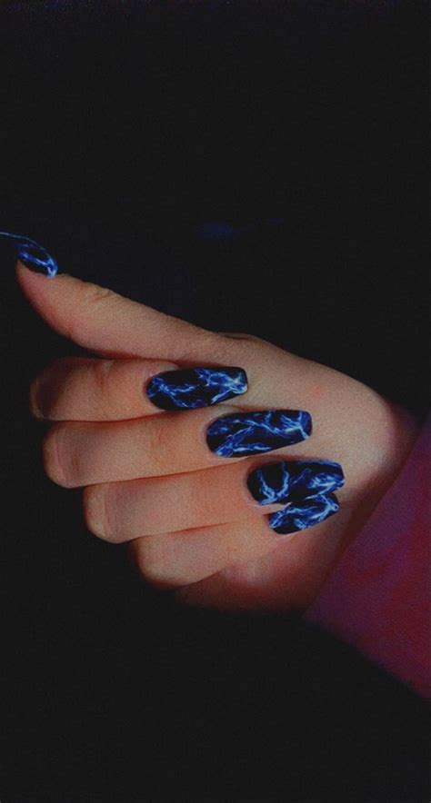 Marble Acrylic Nails Black And Blue Nails Blue Acrylic Nails Dark