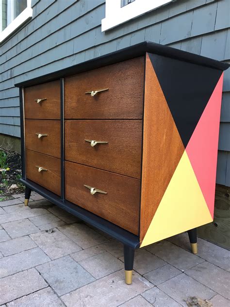 Refinished This Mid Century Modern Dresser With General Finished Lamp