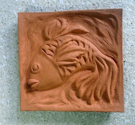 Dancing Fish Handsculpted Red Clay Tile Clay Tiles Pottery