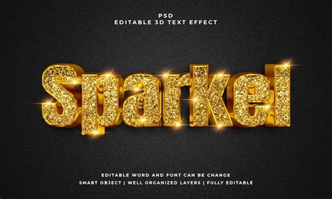 Effet de texte psd modifiable Sparkel 3d avec arrière plan PSD Premium