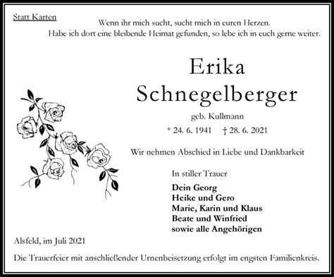 Traueranzeigen Von Erika Schnegelberger Vrm Trauer De