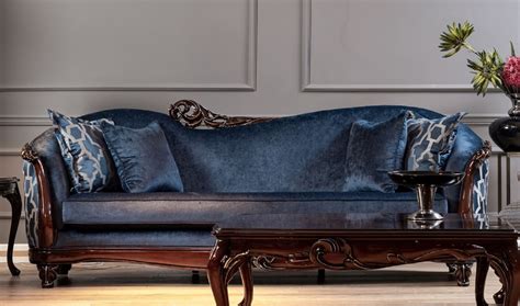 Casa Padrino Luxus Barock Sofa Blau Dunkelbraun Gold