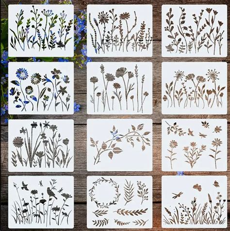 12 Reusable Flower Stencils for Painting Flowers Stencil - Etsy