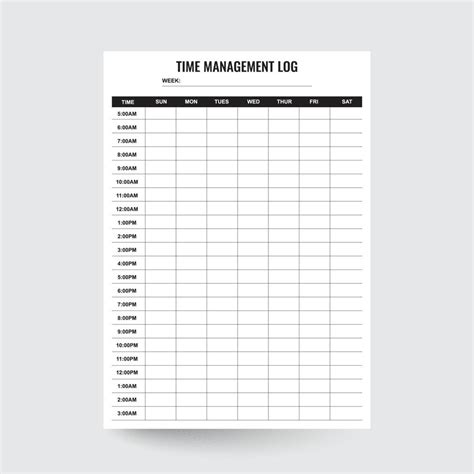 Time Management Logtime Plannertime Logtime Sheetweekly Planner