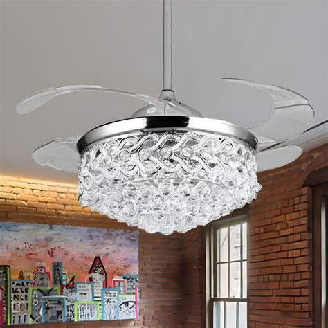 Simple Tapered Ceiling Fan Light Crystal Orbs Chrome/Gold Finish LED ...