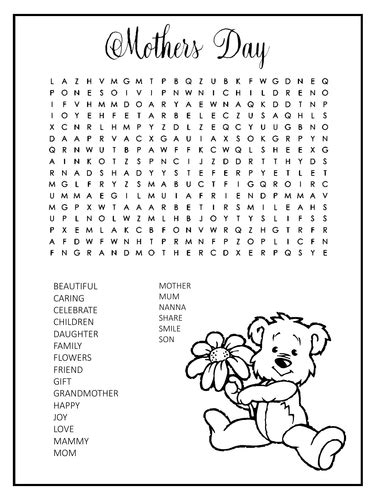 Mothers Day Word Search Teaching Resources