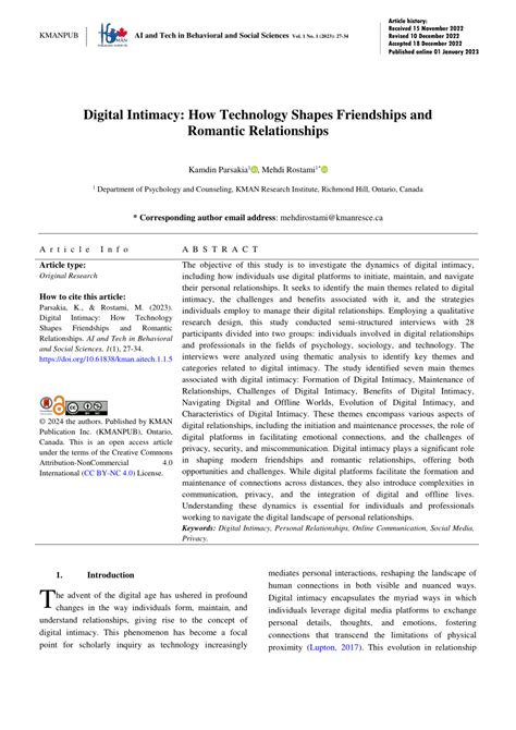 Pdf Digital Intimacy How Technology Shapes Friendships And Romantic Relationships