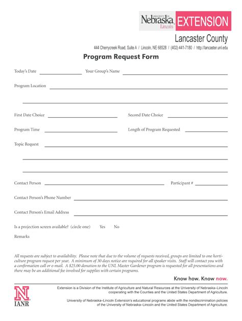 Fillable Online Lancaster Unl Printable Speaker Request Form UNL