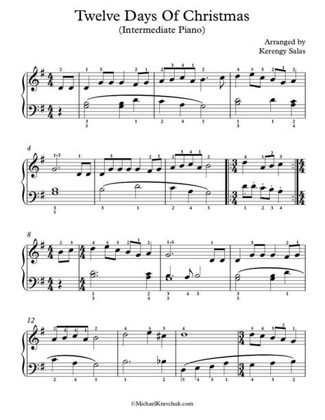 Free Piano Arrangement Sheet Music – Twelve Days Of Christmas – Michael ...