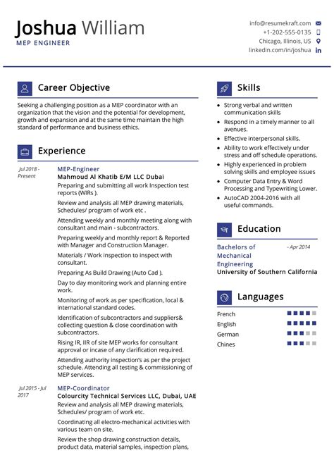 Mep Engineer Resume Sample Writing Tips Resumekraft