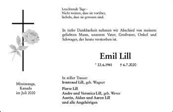 Traueranzeigen Von Emil Lill Vrm Trauer De