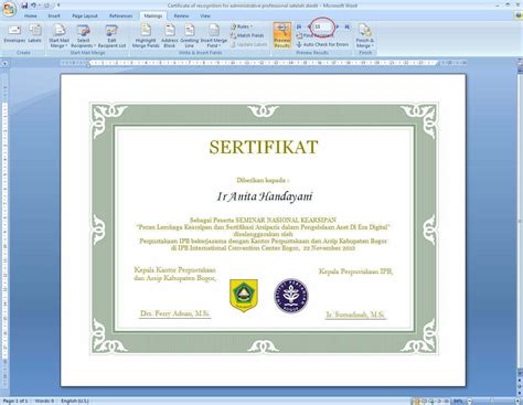 Contoh Sertifikat Dalam Bentuk Word Gawe Cv