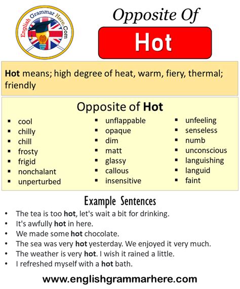 Opposite Of Hot Antonyms Of Hot Meaning And Example Sentences English Grammar Here