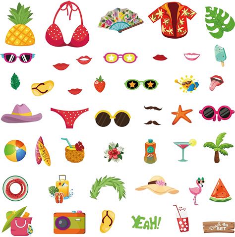 Qpout 44pcs Hawaiian Photo Booth Props Kit Summer Pool Party Luau Party