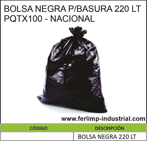 Bolsa Negra Para Basura De 220 Lt Pqtx100 Nacional Ferlimp