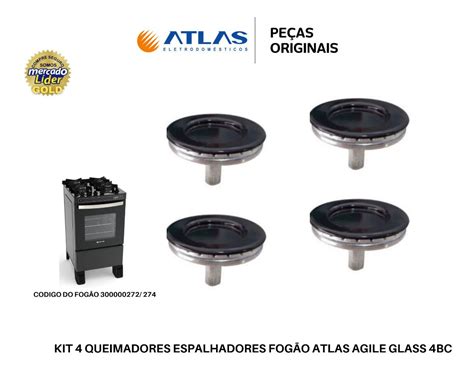 Kit 4 Espalhadores 4 Queimadores Fogão Atlas Agile Glass Ori