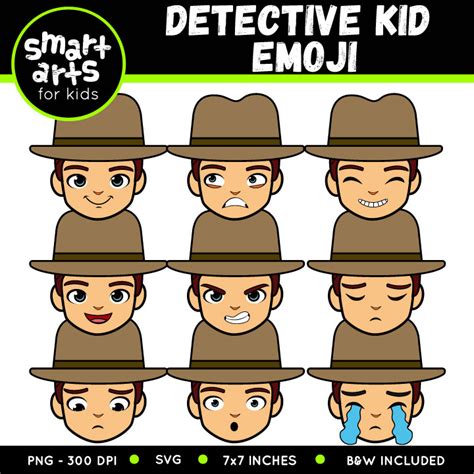 Detective Kid Emoji Clip Art - Educational Clip Arts and Bible Stories