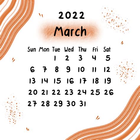 Cute Line Orange March 2022 Calender March 2022 Calender Png