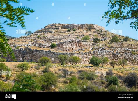 Panorama Of The Mycenaean Acropolis Archaeological Site Of Mycenae In