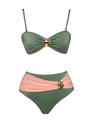 Sailor Moda Haki Straplez Özel Tasarım Aksesuarlı Bikini Takım S000403343 18547 LCW