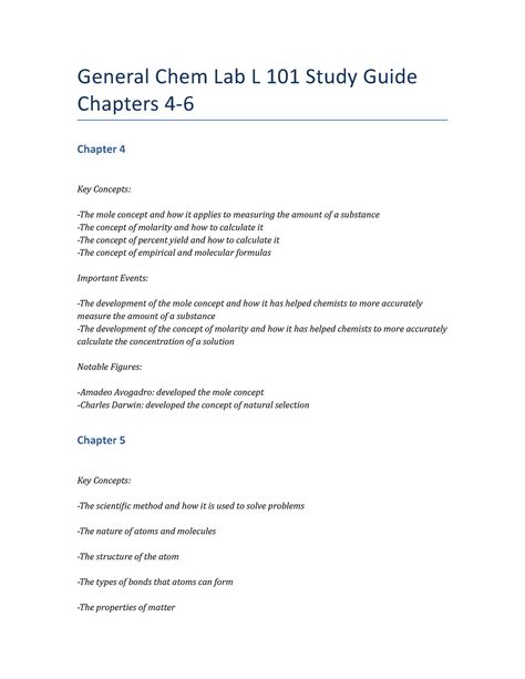 General Chem Lab L 101 Study Guide Chapters 4-6 - General Chem Lab L