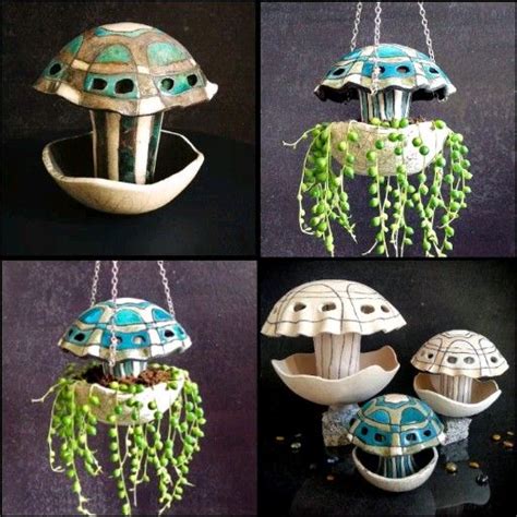 Ceramic Jellyfish Hanging Planter Pot Hanging Terrarium Raku Etsy