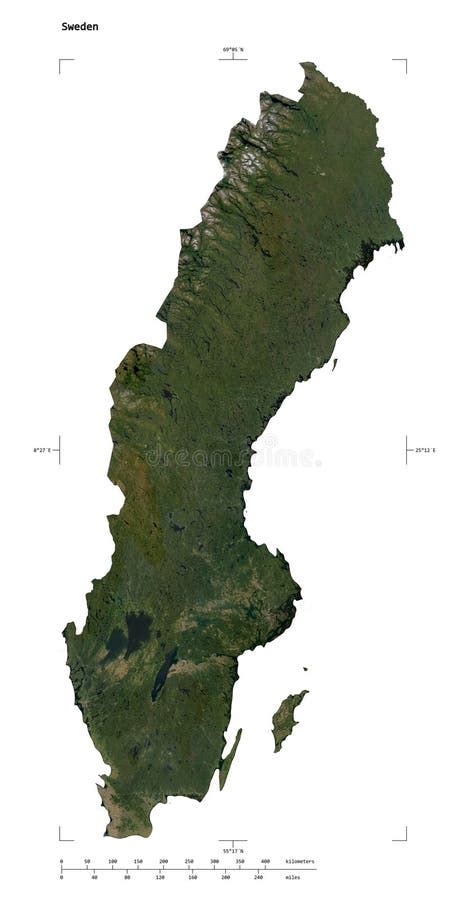 Sweden Shape On White Low Res Satellite Stock Illustration