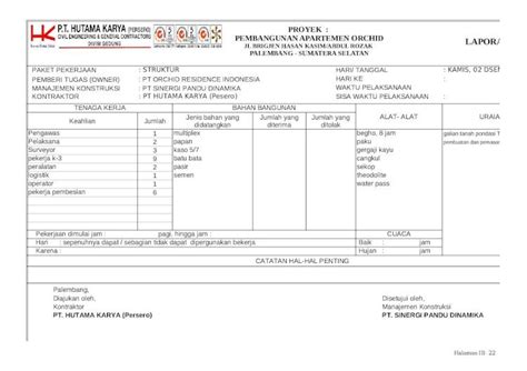 Xls Form Laporan Harian Proyek Konstruksi Dokumen Tips Hot Sex