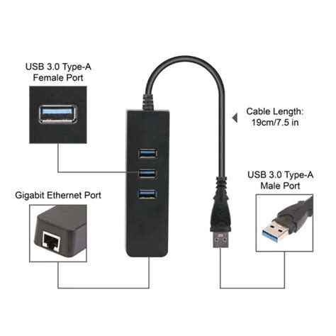 3 Ports Usb 3 0 Hub Gigabit Ethernet Adapter 10 100 1000 Mbps Converter Lan Rj45 Wired Usb