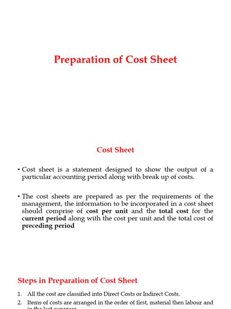 cost sheet
