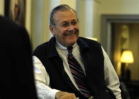 Defense Secretary Donald H Rumsfeld Shares A Laugh During His Final