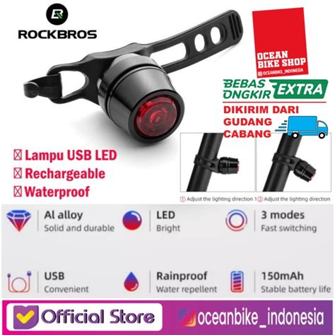 Jual Original Lampu Belakang Sepeda Rockbros TL001 USB LED Rechargeable