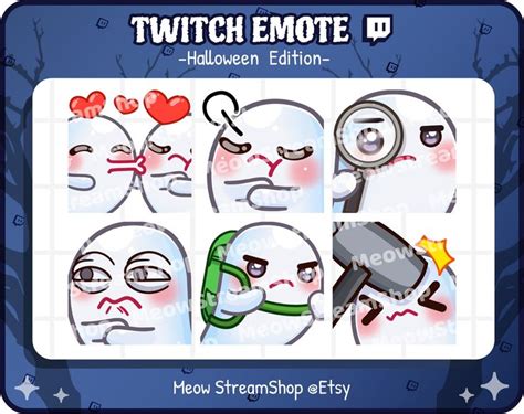 Twitch Emote Cute Ghost Emotes Pack 7 Kiss Pout Sus Hmm Carry Bonk Kawaii Spooky Ghost