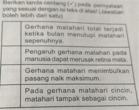 Solved Berikan Tanda Centang Pada Pernyataan Yang Sesuai Dengan