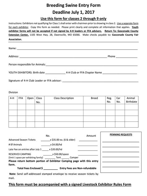 Fillable Online Fillable Online Breeding Swine Entry Form Fax Email