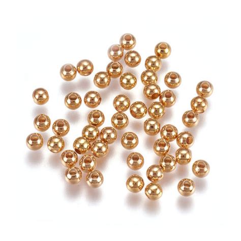 Pcs Gold Plated Brass Ball Metal Beads Smooth Tiny Loose Spacers