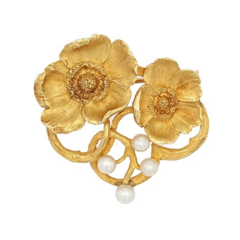 Proantic Broche Ancienne Art Nouveau Fleurs Et Perles Fines Gaston La